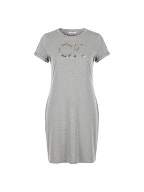 Calvin Klein Womens Grey Logo T-Shirt Dress Sequins L